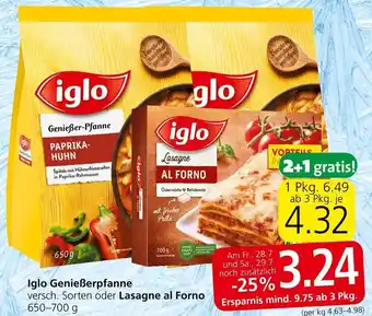 Spar Iglo Genießerpfanne versch. Sorten oder Lasagne al Forno 650-700 g Angebot