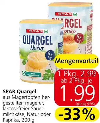 Spar SPAR Quargel aus Magertopfen her-gestellter, magerer, laktosefreier Sauer-milchkäse, Natur oder Paprika, 200 g Angebot