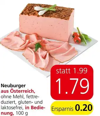 Spar Neuburger aus Österreich, ohne Mehl, fettre-duziert, gluten- und laktosefrei, in Bedienung, 100 g Angebot