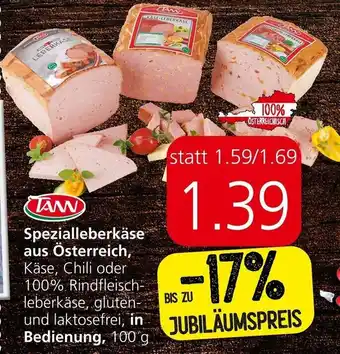 Spar Spezialleberkäse aus Österreich, Käse, Chili oder 100% Rindfleisch-leberkäse, gluten- und laktosefrei, in Bedienung, 100 g Angebot