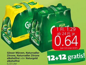Spar Gösser Märzen, Naturradler Zitrone, Naturradler Zitrone alkoholfrei oder Naturgold alkoholfrei 0,33 Liter Angebot