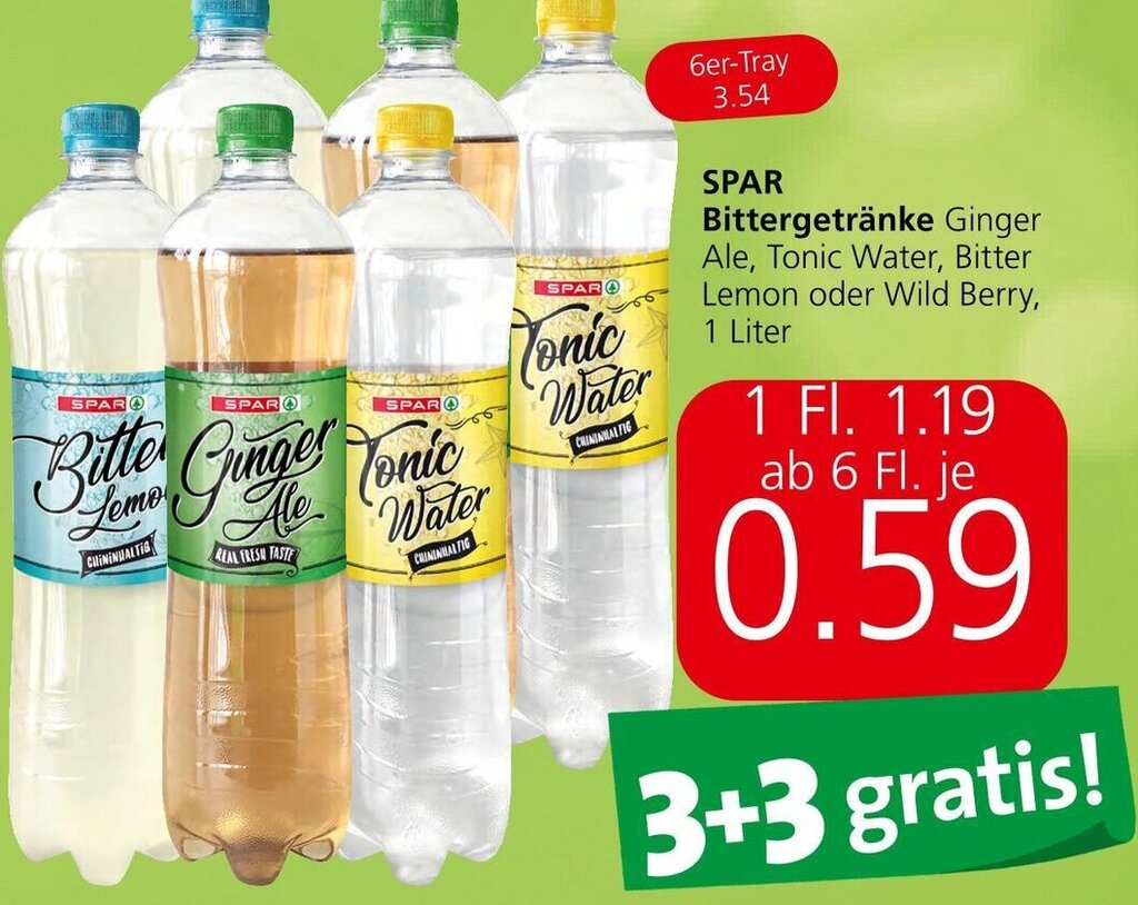 SPAR Bittergetränke Ginger Ale, Tonic Water, Bitter Lemon oder Wild