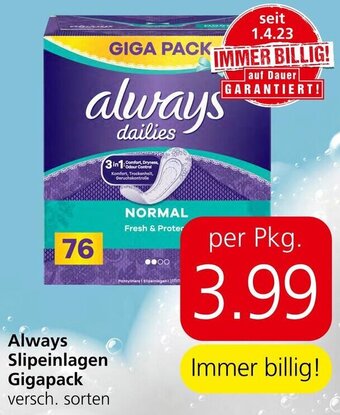 Spar Always Slipeinlagen Gigapack versch. sorten Angebot