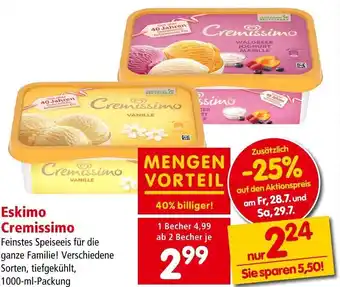Interspar Eskimo Cremissimo Sorten, tiefgekühlt, 1000-ml-Packung Angebot