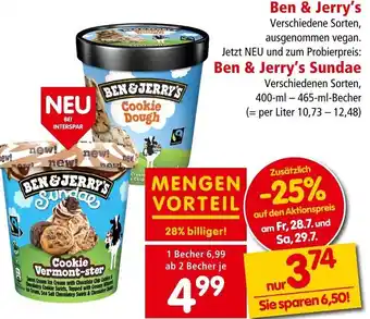 Interspar BEN&JERRY'S Cookie Dough, Ben & Jerry's Sundae 400 ml- 465 ml-Becher Angebot