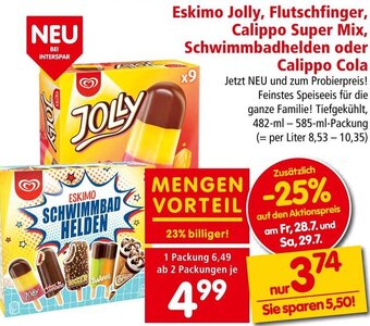 Interspar Eskimo Jolly, Flutschfinger, Calippo Super Mix, Schwimmbadhelden oder Calippo Cola 482-ml-585-ml-Packung Angebot