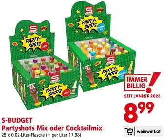 Interspar S-BUDGET Partyshots Mix oder Cocktailmix 25 x 0,02-Liter-Flasche Angebot
