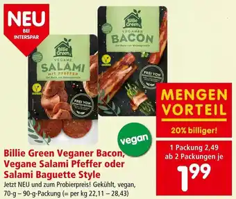 Interspar Billie Green Veganer Bacon, Vegane Salami Pfeffer oder Salami Baguette Style 70 g-90 g Angebot
