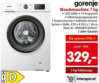 Interspar gorenje Waschmaschine 7 kg Angebot