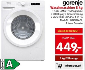 Interspar gorenje Waschmaschine 8 kg Angebot