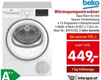 Interspar beko Wärmepumpentrockner Angebot