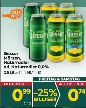 Billa Gösser Märzen, Naturradler od. Naturradler 0,0% 0,5 Liter Angebot
