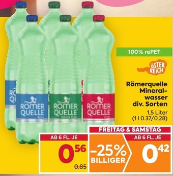 Billa Römerquelle Mineral-wasser div. Sorten 1,5 Liter Angebot