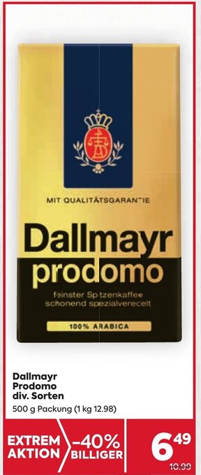 Billa Dallmayr Prodomo div. Sorten 500 g Packung Angebot