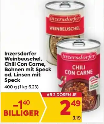Billa Inzersdorfer Weinbeuschel, Chili Con Carne, Bohnen mit Speck od. Linsen mit Speck 400 g Angebot