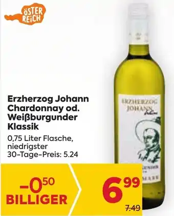 Billa Erzherzog Johann Chardonnay od. Weißburgunder Klassik 0,75 Liter Flasche Angebot