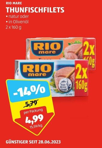 Hofer RIO MARE THUNFISCHFILETS 2 x 160 g Angebot
