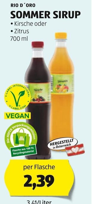 Hofer RIO D'ORO SOMMER SIRUP 700 ml Angebot