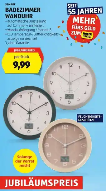 Hofer SEMPRE BADEZIMMER WANDUHR per Stück Angebot