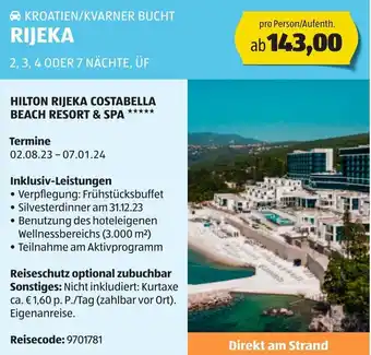 Hofer KROATIEN/KVARNER BUCHT RIJEKA 2, 3, 4 ODER 7 NÄCHTE, ÜF Angebot
