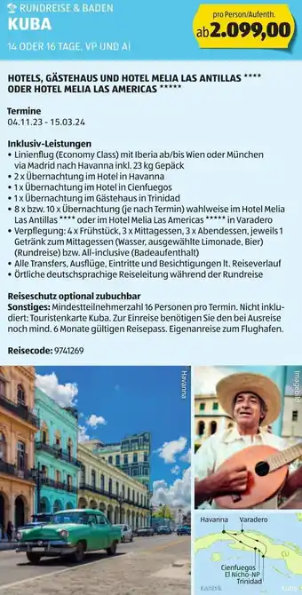 Hofer RUNDREISE & BADEN KUBA 14 ODER 16 TAGE, VP UND AI Angebot