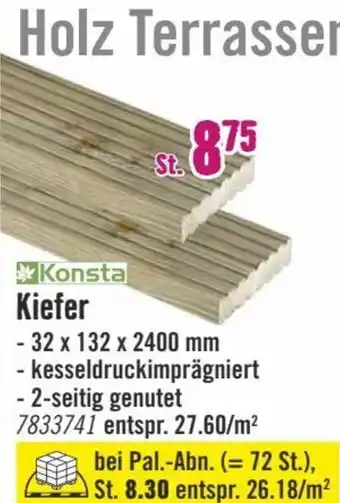 Hornbach Holz Terrassendielen Kiefer - 32 x 132 x 2400 mm Angebot