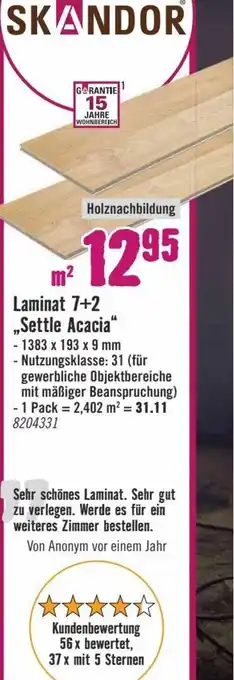 Hornbach SKANDOR Laminat 7+2 ..Settle Acacia" 1383 x 193 x 9 cm Angebot