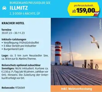 Hofer Reisen BURGENLAND/NEUSIEDLER SEE ILLMITZ 2,3 ODER 4 NÄCHTE, ÜF Angebot