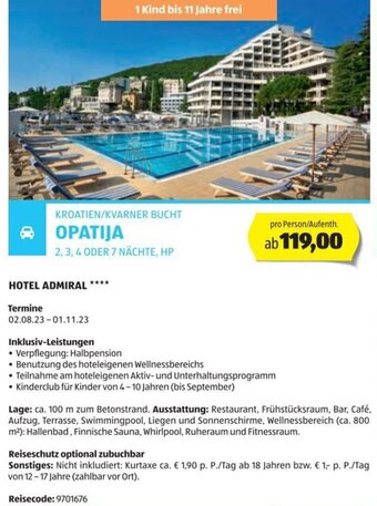 Hofer Reisen KROATIEN/KVARNER BUCHT OPATIJA 2, 3, 4 ODER 7 NÄCHTE, HP Angebot