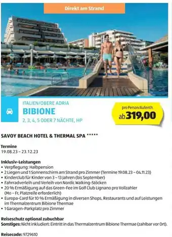 Hofer Reisen ITALIEN/OBERE ADRIA BIBIONE 2, 3, 4, 5 ODER 7 NÄCHTE, HP Angebot