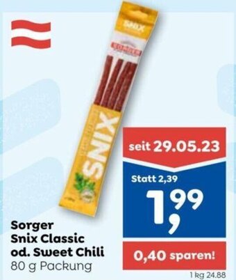 ADEG Sorger Snix Classic od. Sweet Chili 80 g Packung Angebot