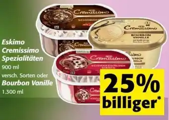 Nah&Frisch Eskimo Cremissimo Spezialitäten 900 ml versch. Sorten oder Bourbon Vanille 1.300 ml Angebot