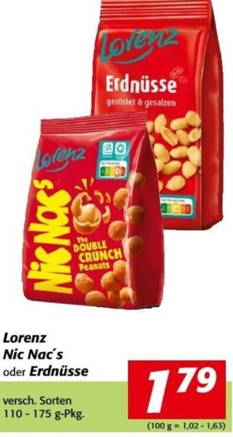 Nah&Frisch Lorenz Nic Nac's oder Erdnüsse versch. Sorten 110-175 g-Pkg. Angebot