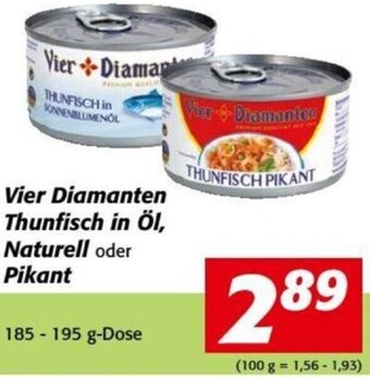 Nah&Frisch Vier Diamanten Thunfisch in Öl, Naturell oder Pikant 185-195 g Angebot