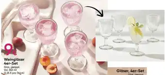 Weingläser 4er-Set Glas, gerippt, Vol. 350 ml