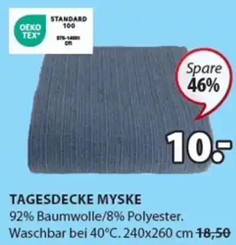 JYSK TAGESDECKE MYSKE 92% Baumwolle/8% Polyester. Waschbar bei 40°C. 240x260 cm Angebot