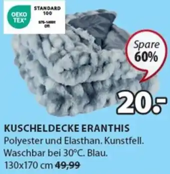 JYSK KUSCHELDECKE ERANTHIS Polyester und Elasthan. Kunstfell. Waschbar bei 30°C. Blau. 130x170 cm Angebot