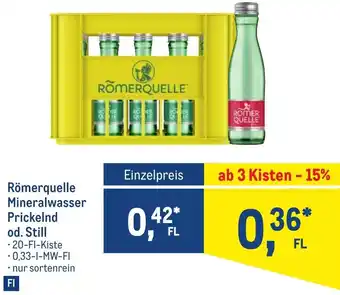 Metro Römerquelle Mineralwasser Prickelnd od. Still • 20-FL-Kiste Angebot
