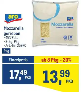 Metro Mozzarella gerieben 45% Fett • 2-kg-Pkg Angebot