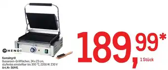 Metro HENDI Kontaktgrill Gusseisen-Grillflächen, 34 x 23 cm, stufenlos einstellbar bis 300 °C, 2200 W, 230 V Art.Nr. 56441 Angebot