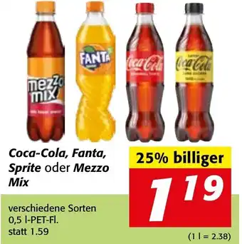 Strasser Markt Coca-Cola, Fanta, Sprite oder Mezzo Mix verschiedene Sorten 0,5 I-PET-FI. Angebot