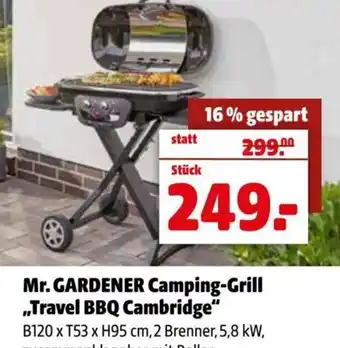 Der Grissemann Mr. GARDENER Camping-Grill ,,Travel BBQ Cambridge" B120 x T53 x H95 cm, 2 Brenner, 5,8 kW, zusammenklappbar, mit Rollen Angebot