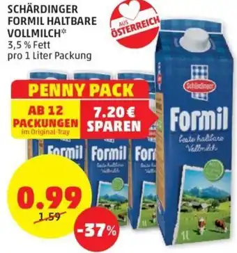 PENNY SCHÄRDINGER FORMIL HALTBARE VOLLMILCH* 3,5% Fett pro 1 Liter Packung Angebot