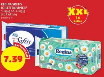PENNY REGINA SOFTIS TOILETTENPAPIER** 3-lagig od. 4-lagig pro Packung Angebot