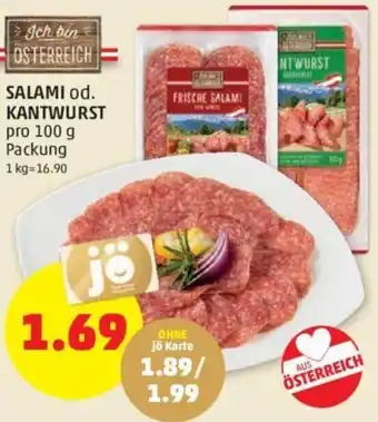 PENNY SALAMI od. KANTWURST pro 100 g Packung Angebot