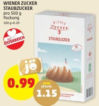 PENNY WIENER ZUCKER STAUBZUCKER pro 500 g Packung Angebot