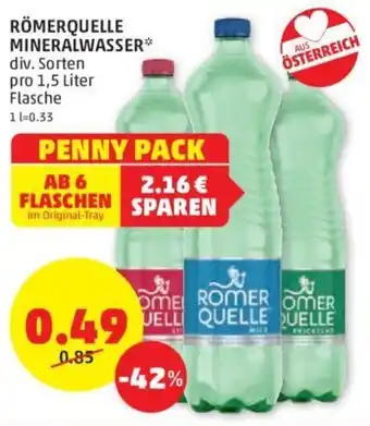 PENNY RÖMERQUELLE MINERALWASSER* div. Sorten pro 1,5 Liter Angebot