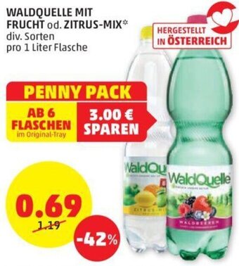 PENNY WALDQUELLE MIT FRUCHT od. ZITRUS-MIX* div. Sorten pro 1 Liter Flasche Angebot
