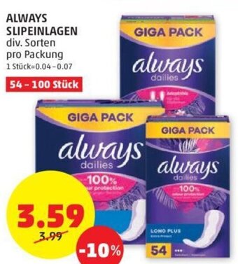 PENNY ALWAYS SLIPEINLAGEN div. Sorten pro Packung Angebot