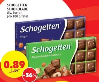 PENNY SCHOGETTEN SCHOKOLADE div. Sorten pro 100 g Tafel Angebot